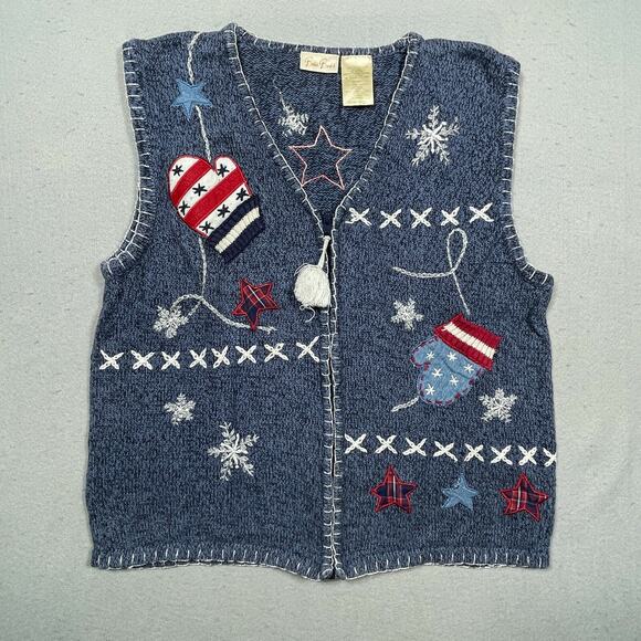 Vtg Bobbie Brooks Christmas Vest Women XL Mittens Vintage Ugly Sweater Grandma - Picture 1 of 10